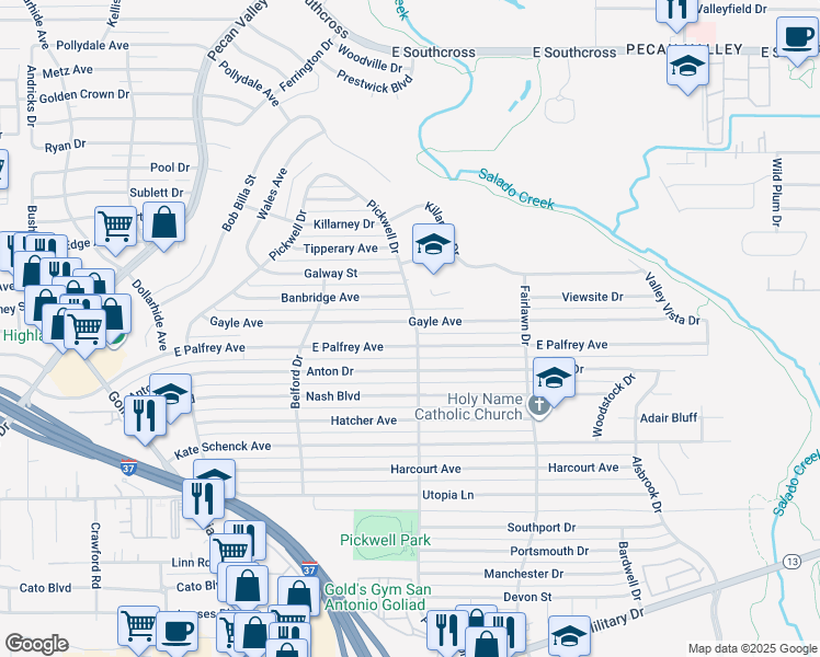 map of restaurants, bars, coffee shops, grocery stores, and more near 278 Gayle Avenue in San Antonio