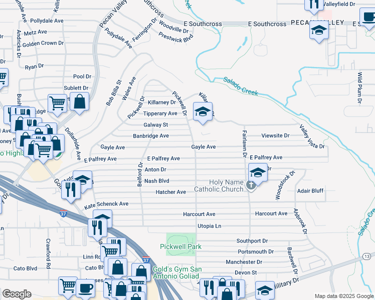 map of restaurants, bars, coffee shops, grocery stores, and more near 278 Gayle Avenue in San Antonio