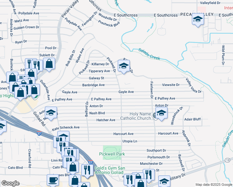 map of restaurants, bars, coffee shops, grocery stores, and more near 278 Gayle Avenue in San Antonio