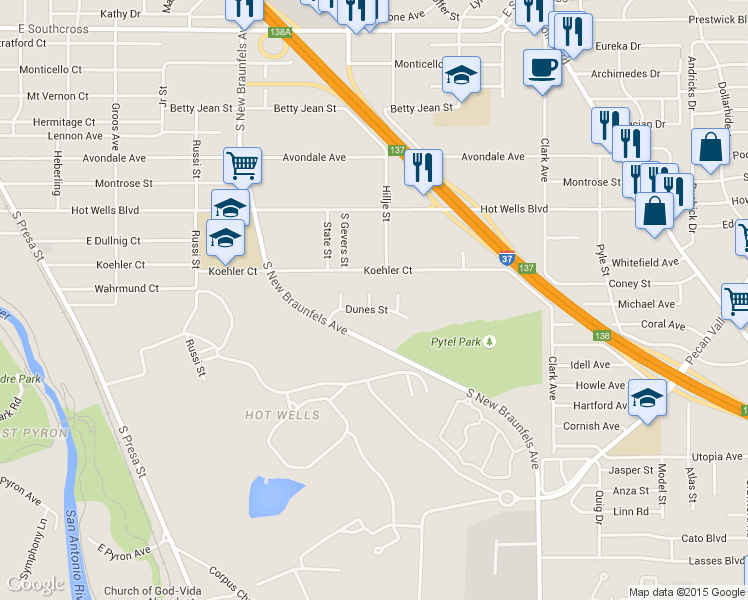 map of restaurants, bars, coffee shops, grocery stores, and more near in San Antonio