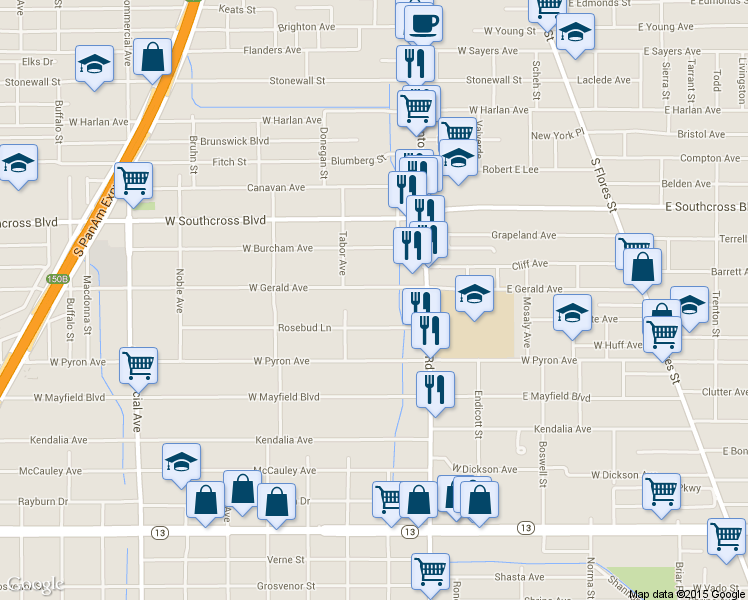 map of restaurants, bars, coffee shops, grocery stores, and more near 18 West Gerald Avenue in San Antonio
