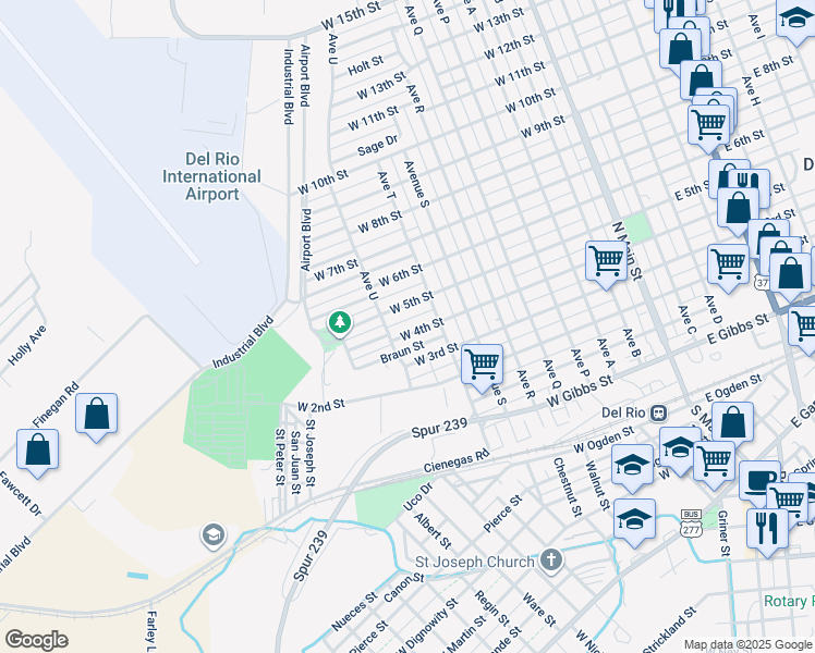 map of restaurants, bars, coffee shops, grocery stores, and more near 811 West 4th Street in Del Rio