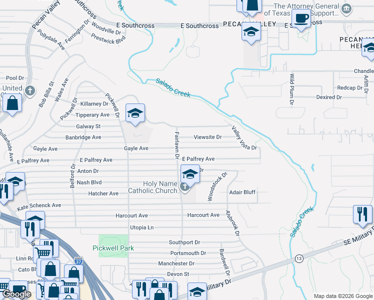 map of restaurants, bars, coffee shops, grocery stores, and more near 3802 Gayle Avenue in San Antonio