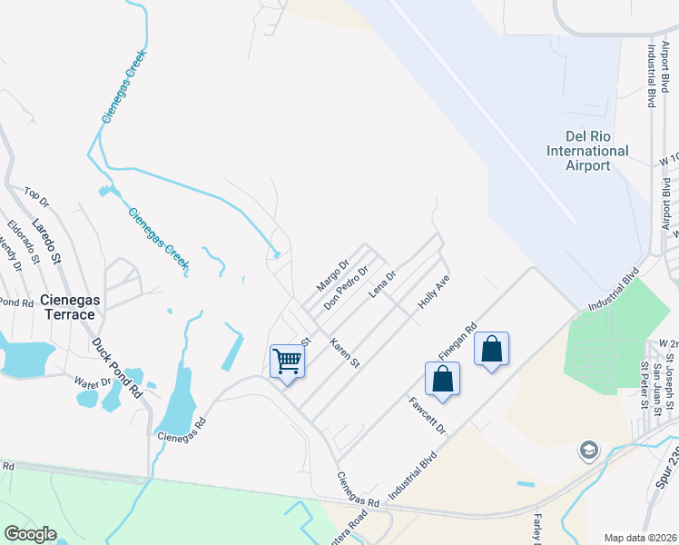 map of restaurants, bars, coffee shops, grocery stores, and more near 254 Margo Drive in Del Rio