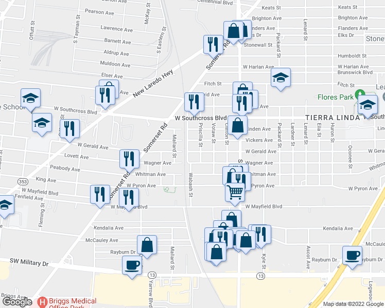 map of restaurants, bars, coffee shops, grocery stores, and more near 1916 West Gerald Avenue in San Antonio