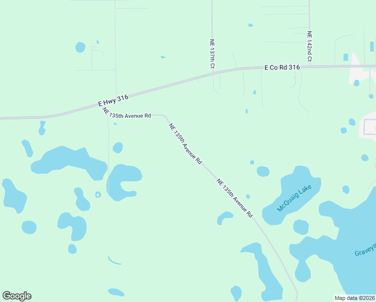 map of restaurants, bars, coffee shops, grocery stores, and more near Northeast 135th Avenue Road in Marion County