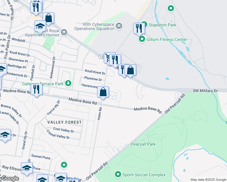 map of restaurants, bars, coffee shops, grocery stores, and more near 6807 Saliba Parkway in San Antonio