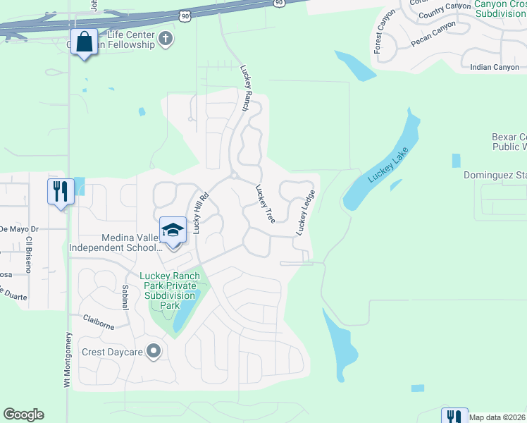 map of restaurants, bars, coffee shops, grocery stores, and more near 6803 Luckey Tree in San Antonio