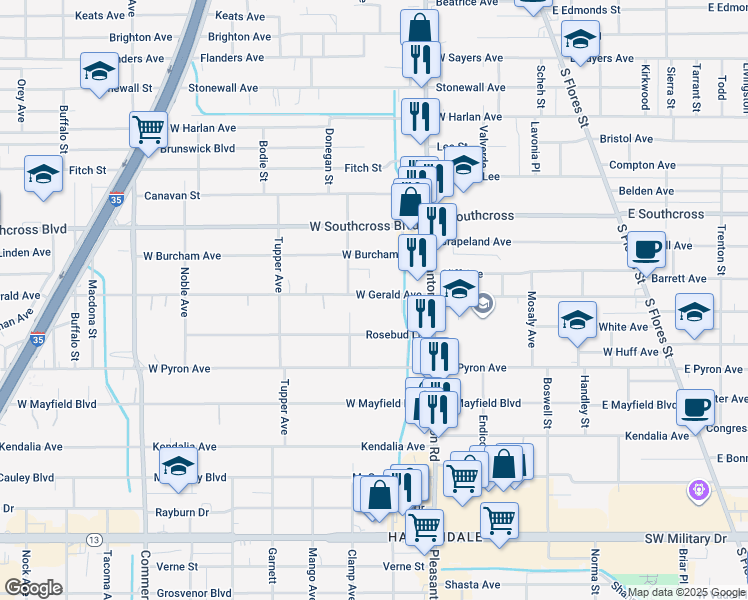 map of restaurants, bars, coffee shops, grocery stores, and more near 18 West Gerald Avenue in San Antonio