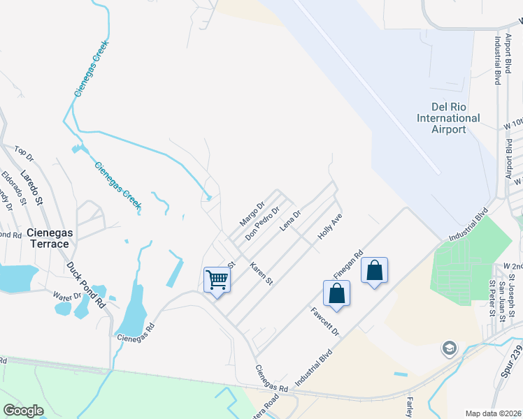 map of restaurants, bars, coffee shops, grocery stores, and more near 254 Margo Drive in Del Rio