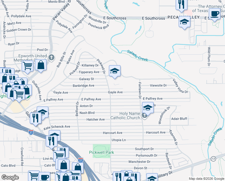 map of restaurants, bars, coffee shops, grocery stores, and more near 278 Gayle Avenue in San Antonio