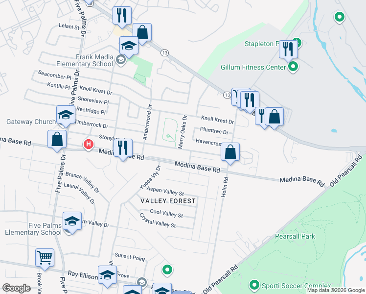 map of restaurants, bars, coffee shops, grocery stores, and more near 5602 Stonybrook Drive in San Antonio