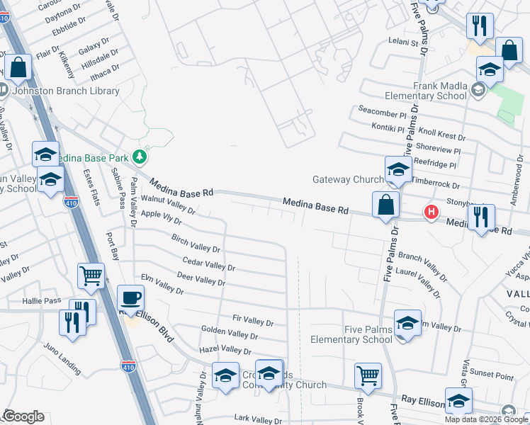 map of restaurants, bars, coffee shops, grocery stores, and more near 6819 Cougar Clf in San Antonio