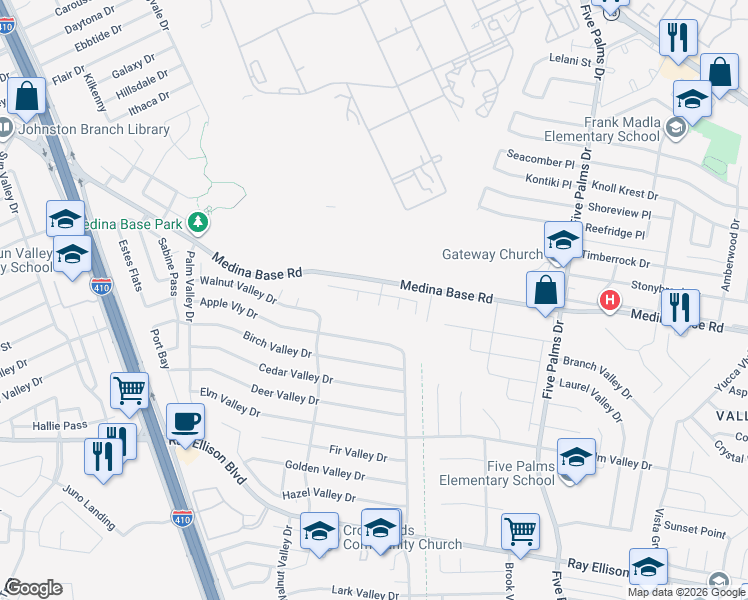 map of restaurants, bars, coffee shops, grocery stores, and more near 6819 Cougar Clf in San Antonio