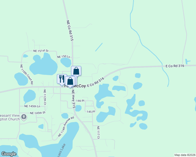 map of restaurants, bars, coffee shops, grocery stores, and more near 11725 East Highway 316 in Fort McCoy