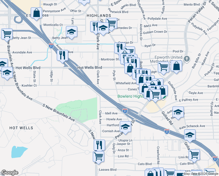 map of restaurants, bars, coffee shops, grocery stores, and more near 135 Michael Avenue in San Antonio