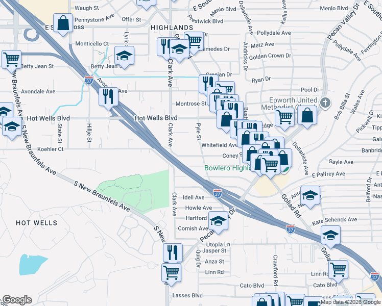 map of restaurants, bars, coffee shops, grocery stores, and more near 135 Michael Avenue in San Antonio