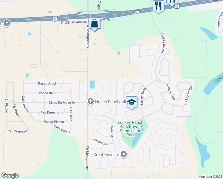 map of restaurants, bars, coffee shops, grocery stores, and more near 12230 Commander Drive in San Antonio