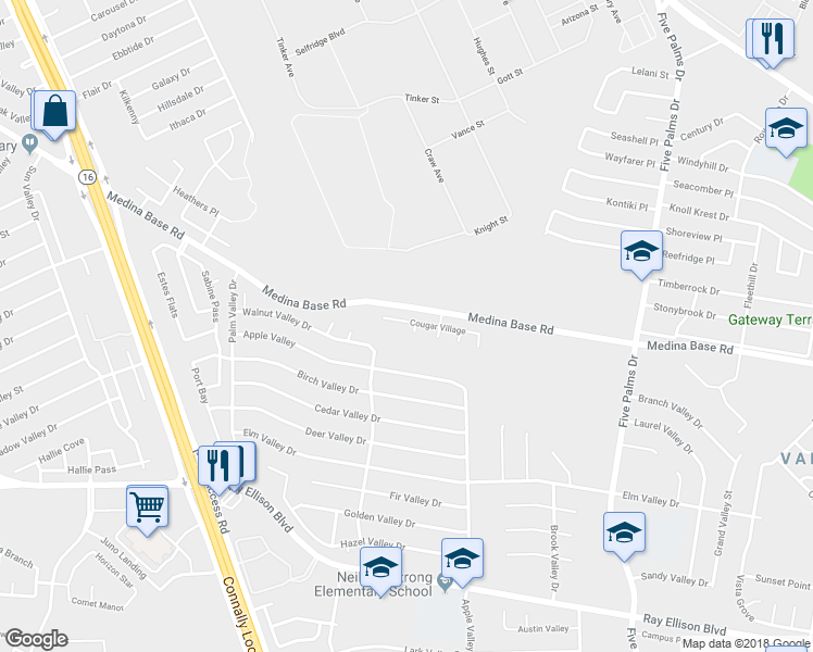 map of restaurants, bars, coffee shops, grocery stores, and more near 6634 Cougar in San Antonio
