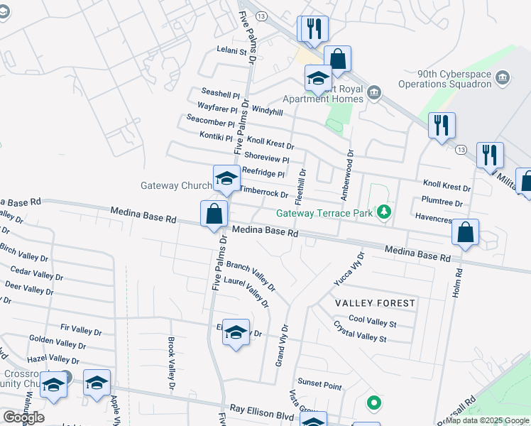 map of restaurants, bars, coffee shops, grocery stores, and more near 5931 Stonybrook Drive in San Antonio