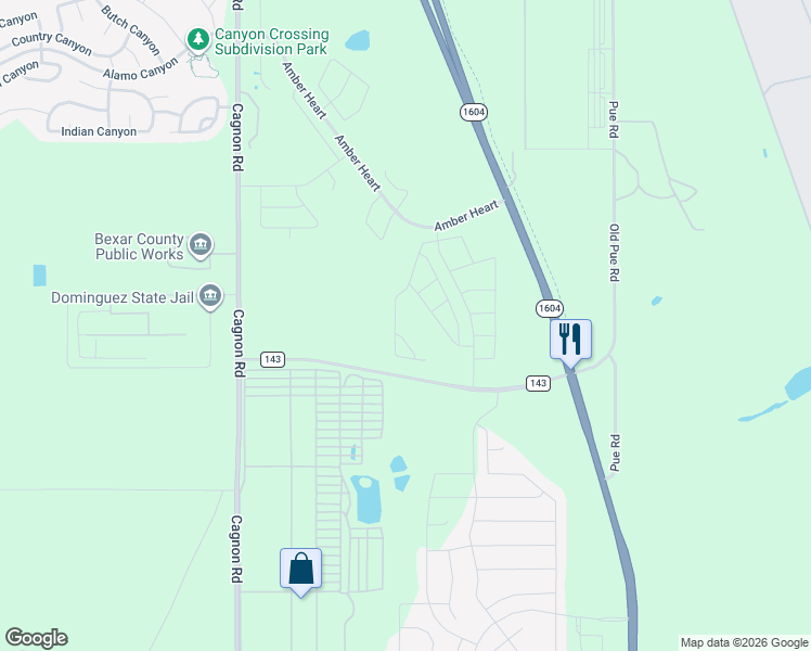 map of restaurants, bars, coffee shops, grocery stores, and more near Farm to Market 143 in San Antonio