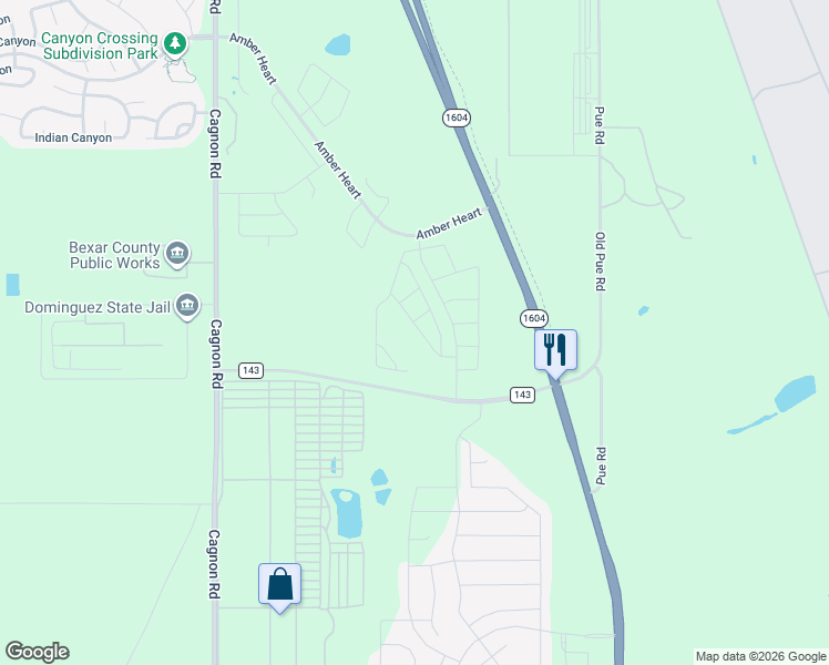 map of restaurants, bars, coffee shops, grocery stores, and more near Farm to Market 143 in San Antonio