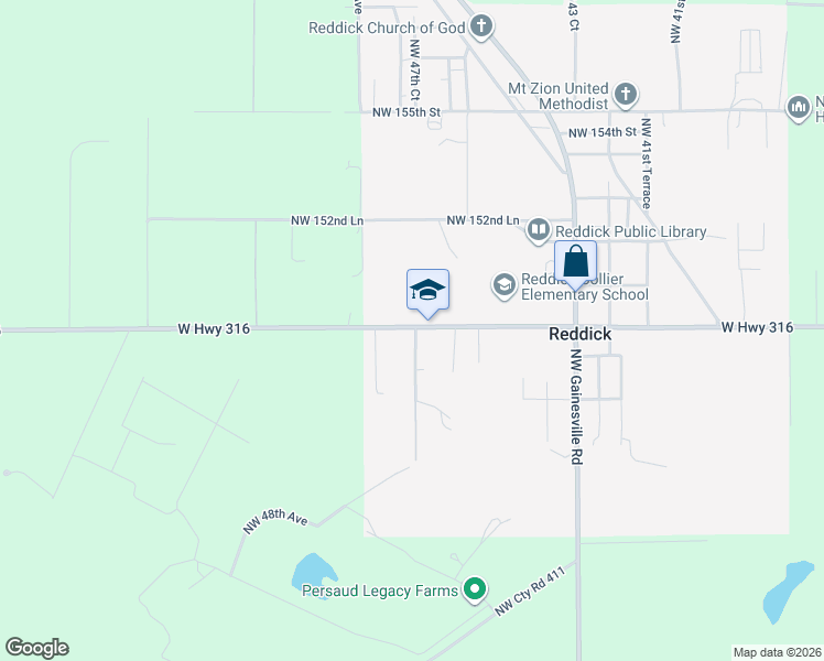 map of restaurants, bars, coffee shops, grocery stores, and more near 4801-4873 West Highway 316 in Reddick