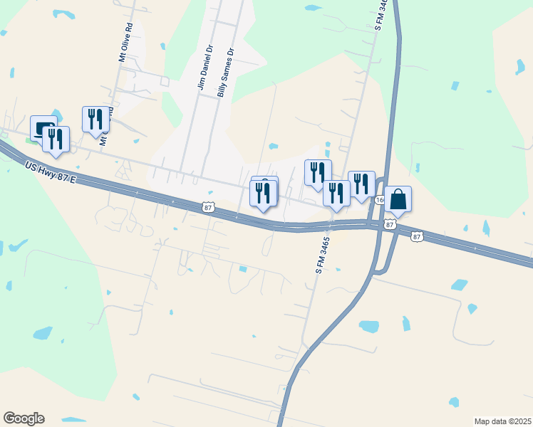 map of restaurants, bars, coffee shops, grocery stores, and more near 12045 U.S. 87 in Adkins