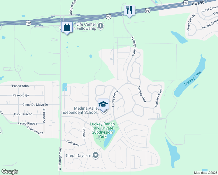 map of restaurants, bars, coffee shops, grocery stores, and more near 12040 Luckey View in San Antonio