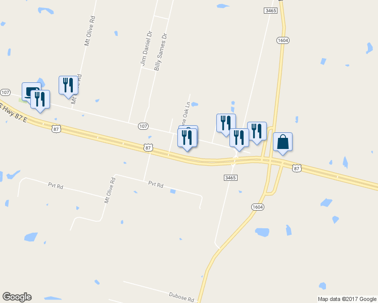 map of restaurants, bars, coffee shops, grocery stores, and more near 12045 U.S. 87 in Adkins
