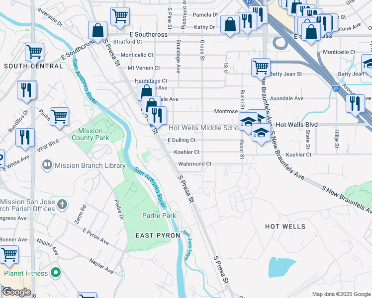 map of restaurants, bars, coffee shops, grocery stores, and more near 137 Koehler Court in San Antonio