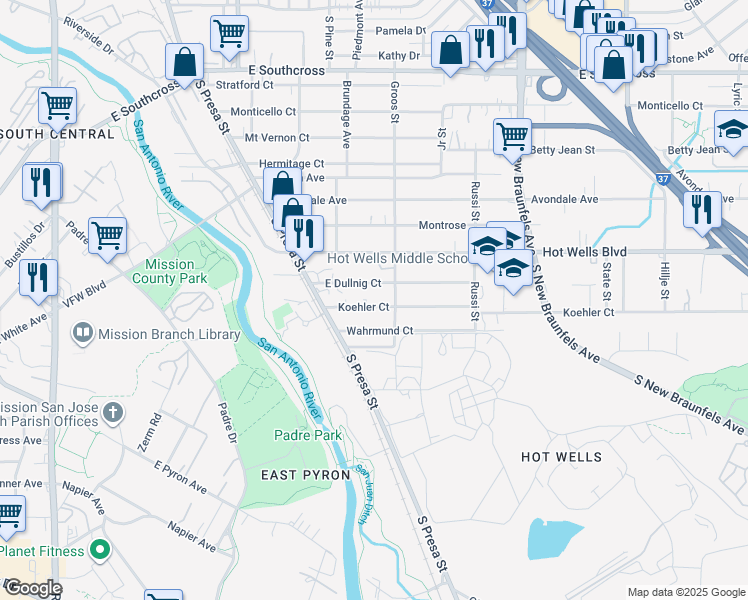 map of restaurants, bars, coffee shops, grocery stores, and more near 137 Koehler Court in San Antonio
