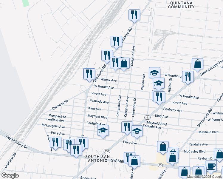 map of restaurants, bars, coffee shops, grocery stores, and more near 3118 West Gerald Avenue in San Antonio