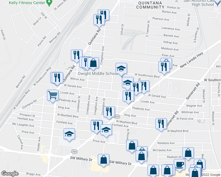 map of restaurants, bars, coffee shops, grocery stores, and more near 2903 West Gerald Avenue in San Antonio
