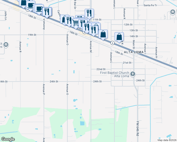 map of restaurants, bars, coffee shops, grocery stores, and more near 5305 Avenue M in Santa Fe