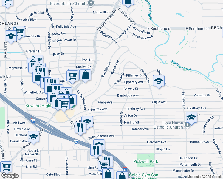 map of restaurants, bars, coffee shops, grocery stores, and more near 318 Pickwell Drive in San Antonio