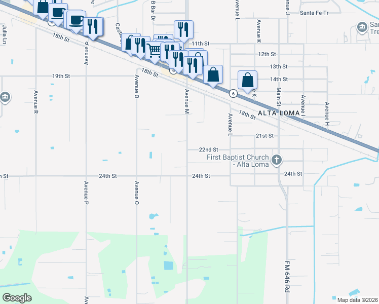 map of restaurants, bars, coffee shops, grocery stores, and more near 5305 Avenue M in Santa Fe