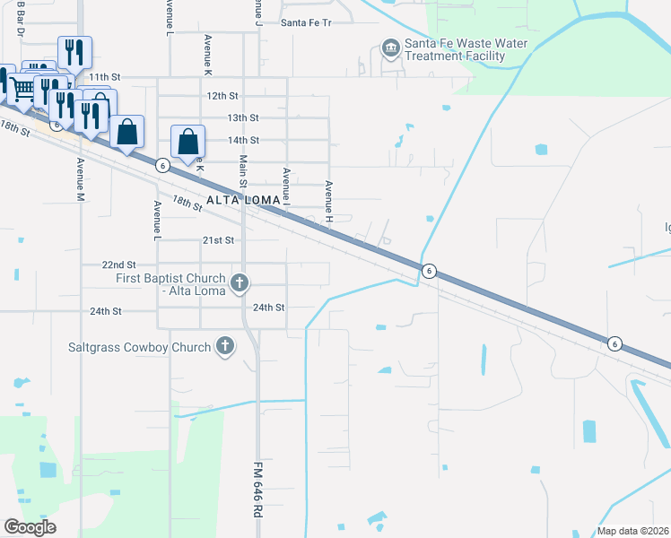 map of restaurants, bars, coffee shops, grocery stores, and more near 11803 22nd Street in Santa Fe