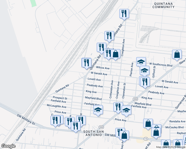 map of restaurants, bars, coffee shops, grocery stores, and more near 3232 West Gerald Avenue in San Antonio
