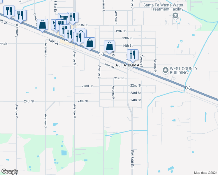 map of restaurants, bars, coffee shops, grocery stores, and more near 12109 22nd Street in Santa Fe
