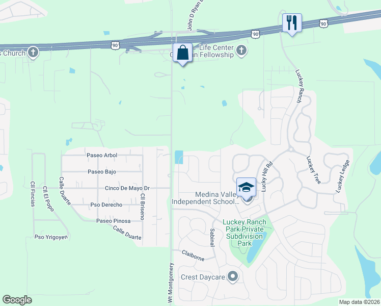 map of restaurants, bars, coffee shops, grocery stores, and more near 12351 Carlson Valley in San Antonio