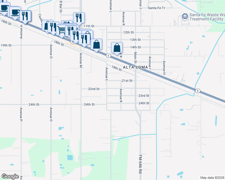 map of restaurants, bars, coffee shops, grocery stores, and more near 12127 22nd Street in Santa Fe