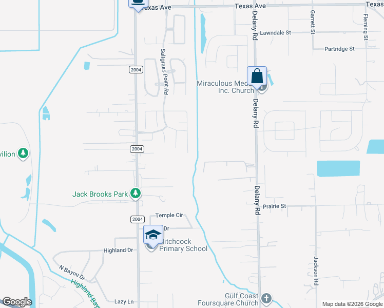 map of restaurants, bars, coffee shops, grocery stores, and more near 5519 Farm to Market 2004 in Hitchcock