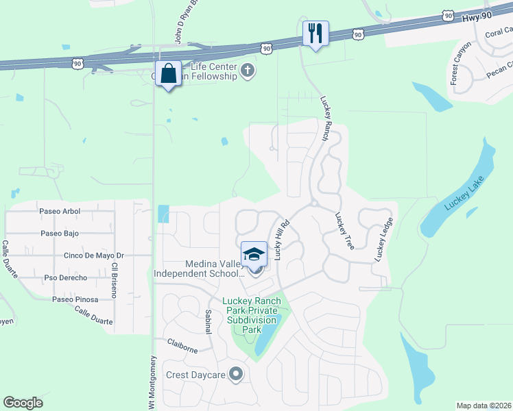 map of restaurants, bars, coffee shops, grocery stores, and more near 12040 Luckey View in San Antonio
