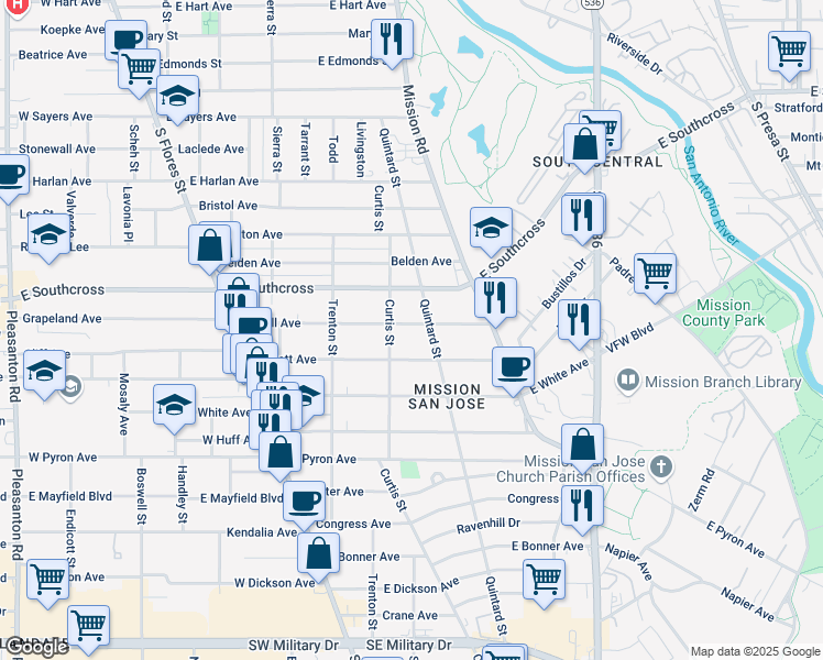map of restaurants, bars, coffee shops, grocery stores, and more near 408 Terrell Avenue in San Antonio