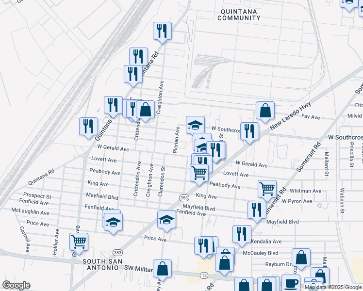 map of restaurants, bars, coffee shops, grocery stores, and more near 2903 West Gerald Avenue in San Antonio