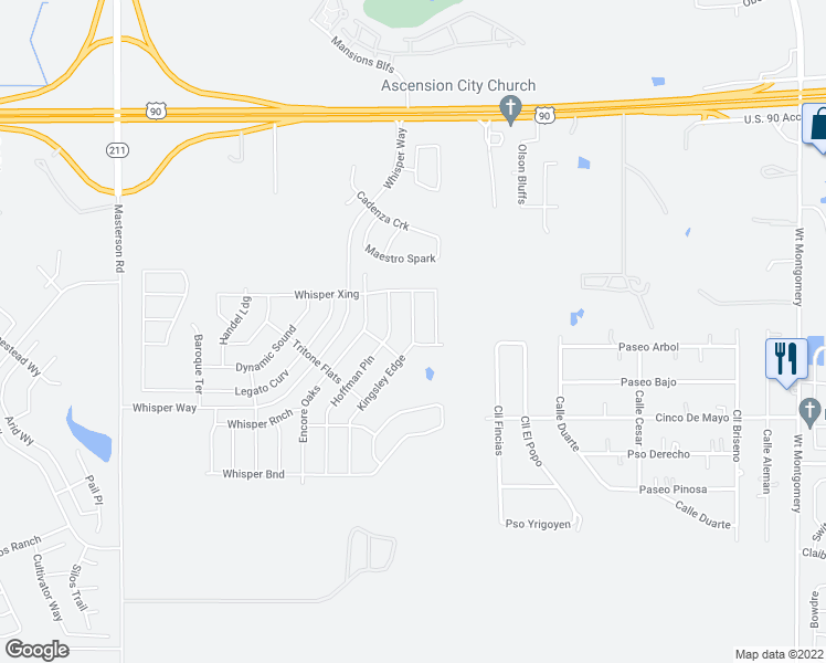 map of restaurants, bars, coffee shops, grocery stores, and more near 6714 Kingsley Edge in San Antonio