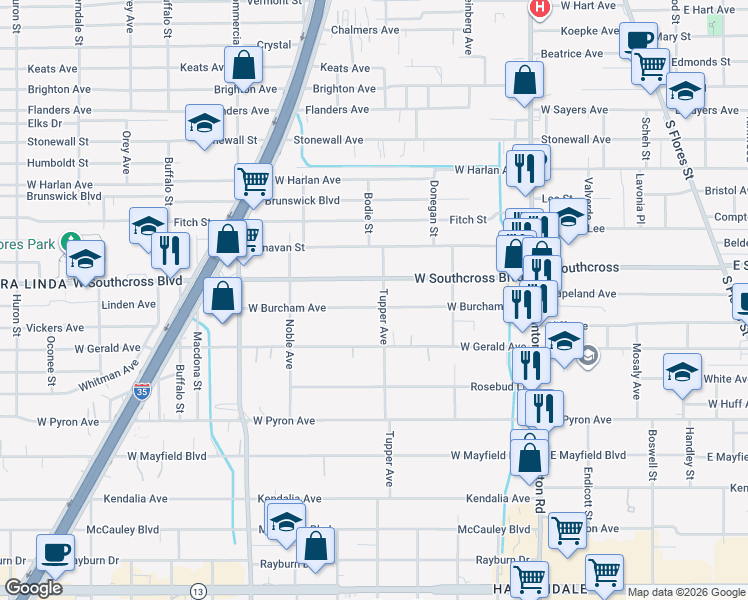map of restaurants, bars, coffee shops, grocery stores, and more near 402 West Burcham Avenue in San Antonio