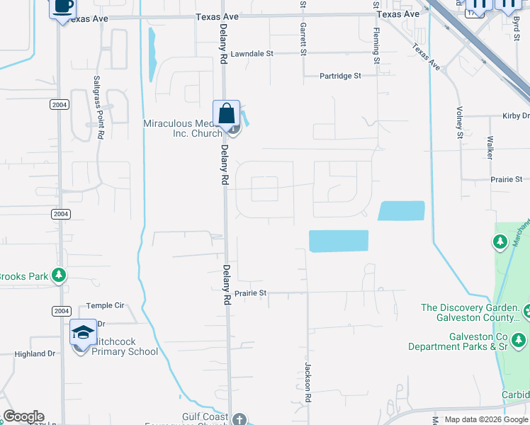 map of restaurants, bars, coffee shops, grocery stores, and more near 1028 Valley Crest Lane in La Marque