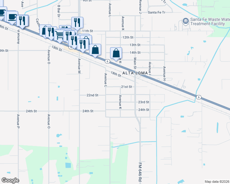 map of restaurants, bars, coffee shops, grocery stores, and more near 12127 22nd Street in Santa Fe